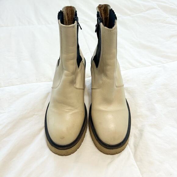 Free People James Chelsea Leather Boots Chunky Heel Cream Women’s Size 37 US 7 - Picture 6 of 12